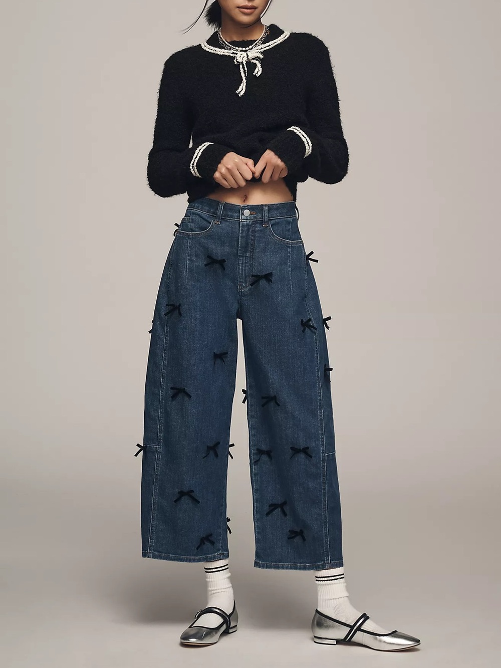The Kenna Mid-Rise Heritage Barrel Jeans by Pilcro: Bow Edition
